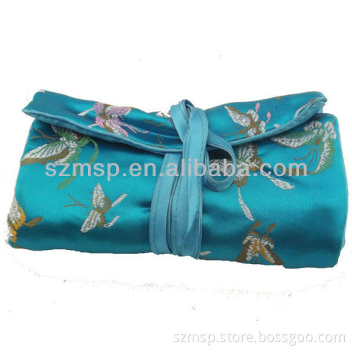Satin jewelry travel bag, jewelry roll pouch